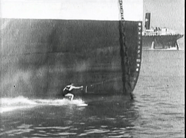 Image 5 for “To make King Neptune jealous!” Blimp tows surfboard rider, 1931